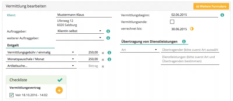 Vermittlung bearbeiten